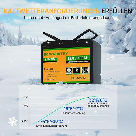 ECO-WORTHY LiFePO4 Batterie 12V 100Ah mit BMS für Elektro-Außenborder