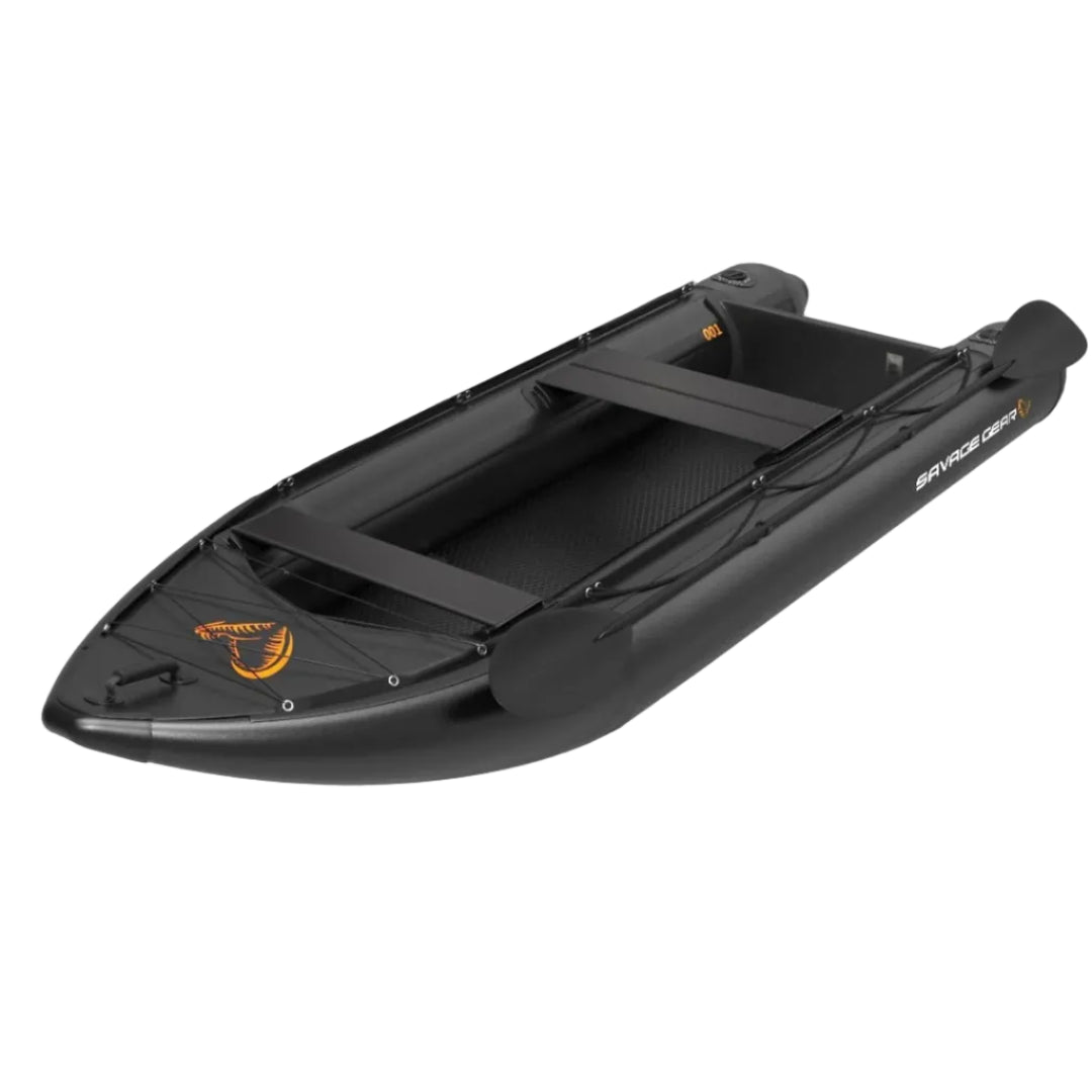Aufblasbares Savage Gear E-Rider Angelkajak mit hohem Sitz und Heckspiegel